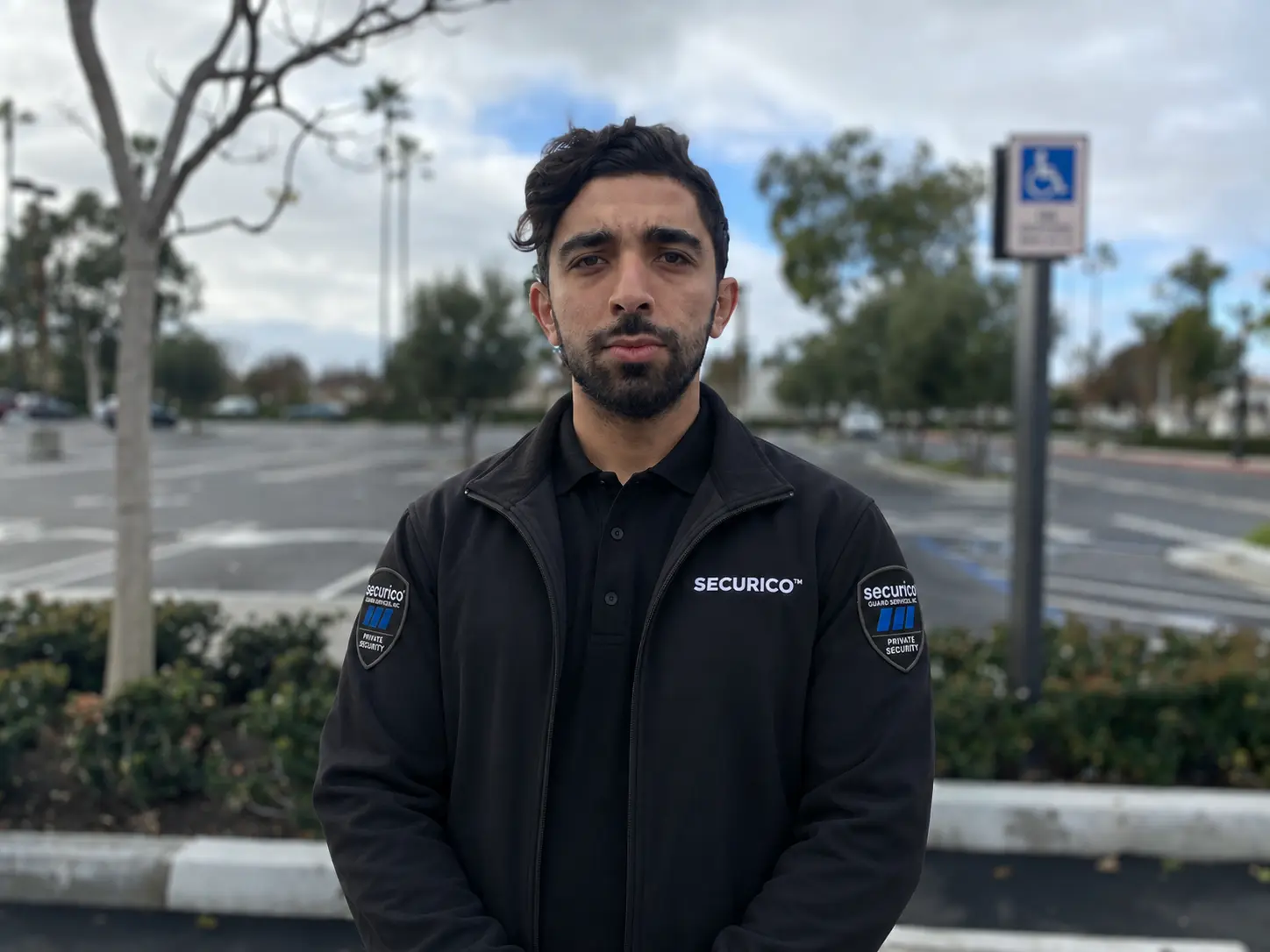 Uniformed SECURICO officer on post at a business in Acton, CA