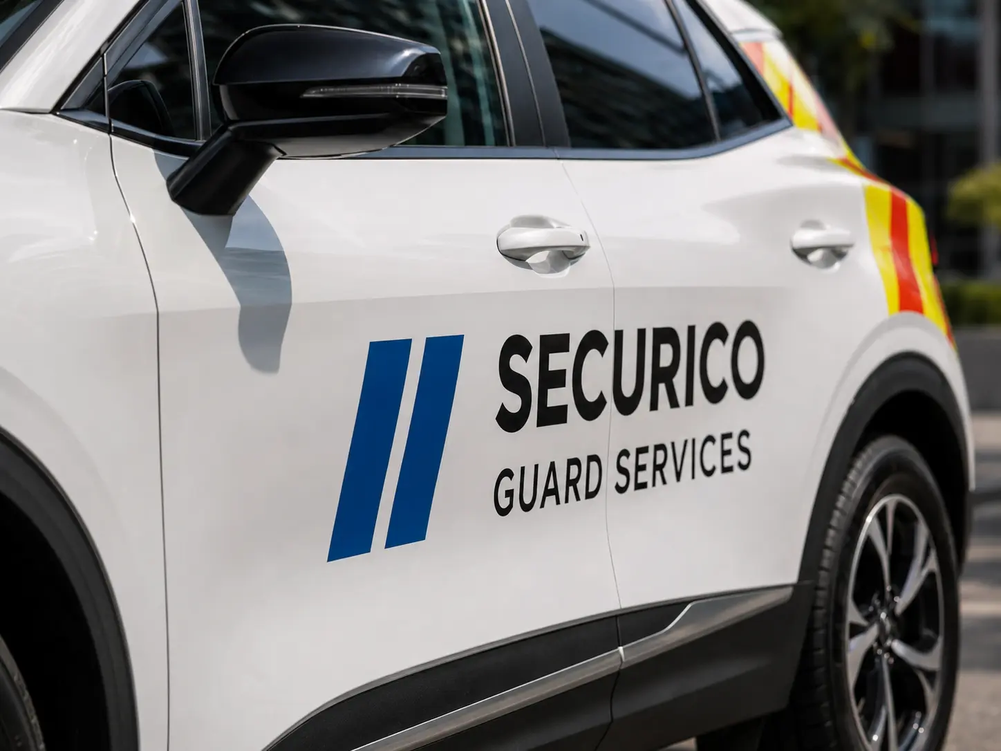 SECURICO marked patrol vehicle covering a Acton business park
