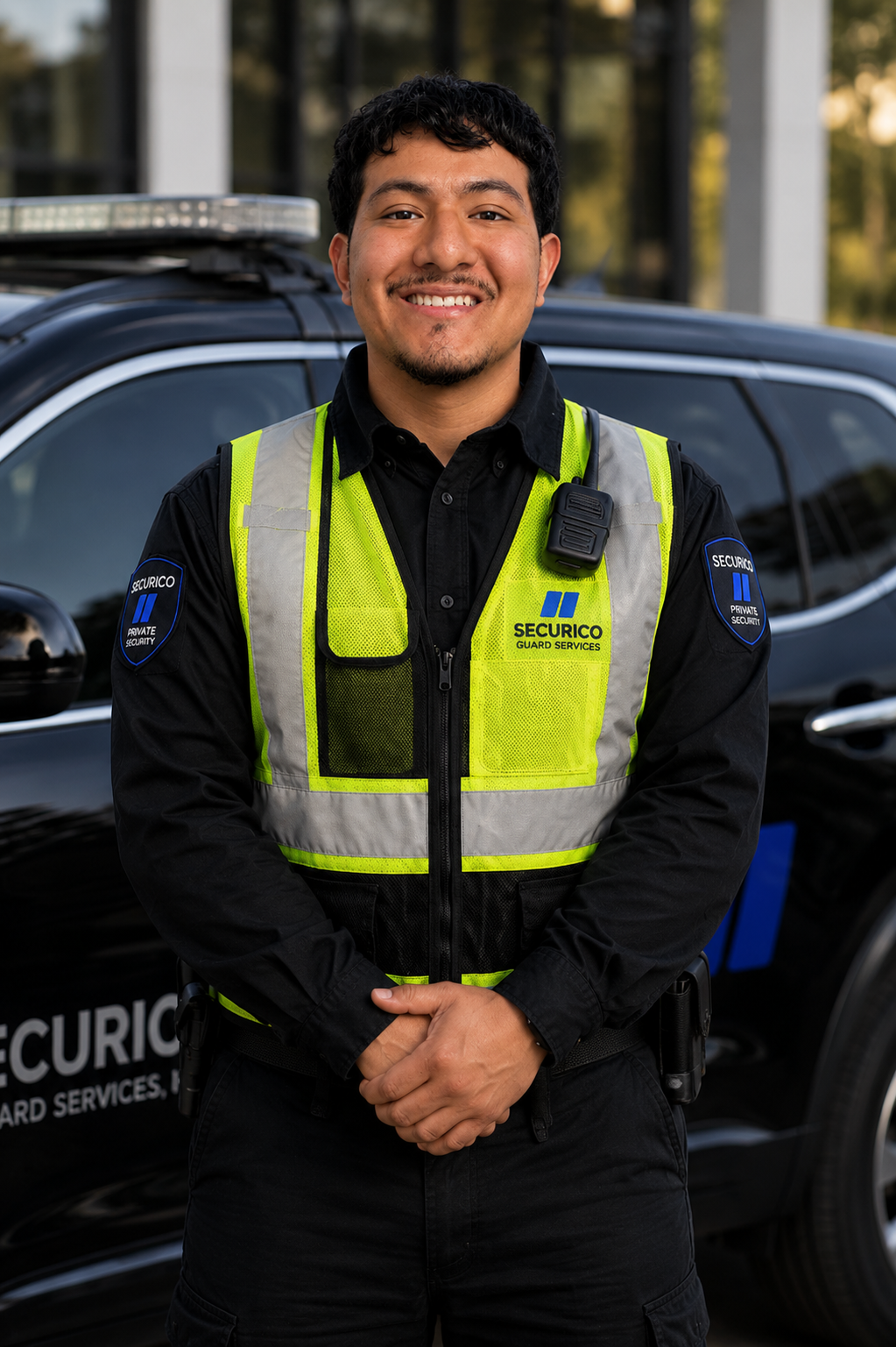SECURICO marked patrol vehicle officer covering a large property