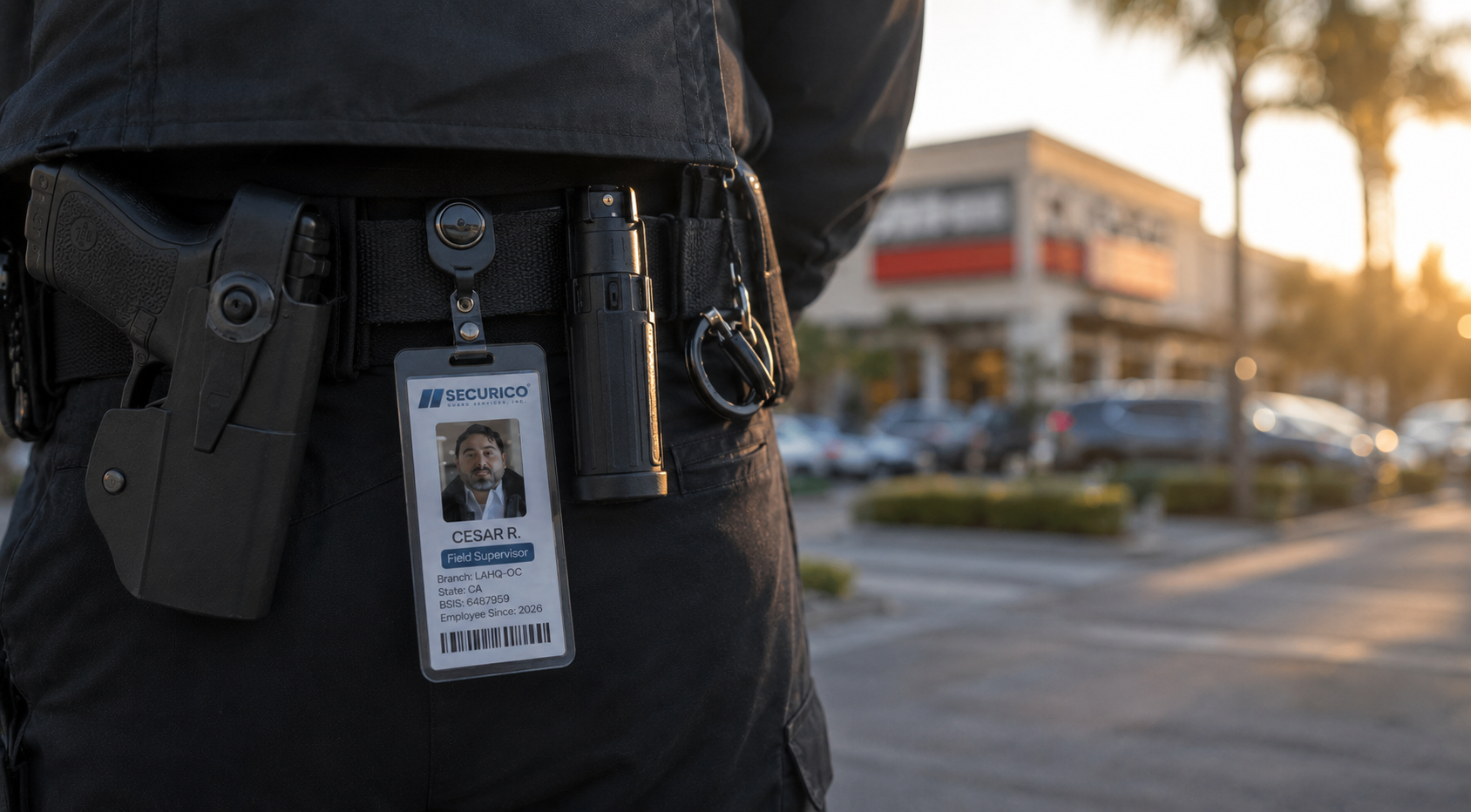 SECURICO armed security guard on post at a Torrance business
